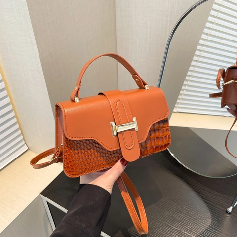 Sac Bandoulière Femme en Cuir PU Motif Crocodile Couleur Contrastée Boucle en H Petit Sac à Main Carré Sac Épaule Vintage