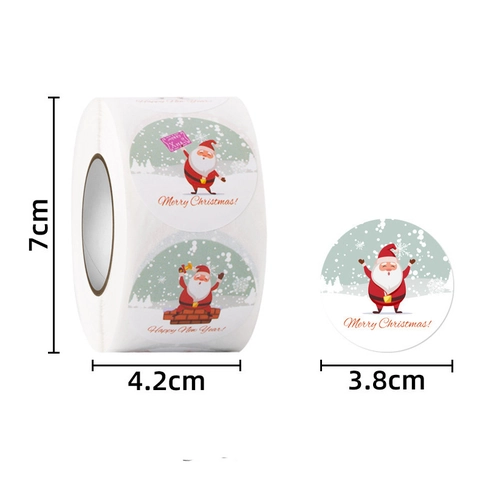 Christmas Stickers Round Sealing Labels Copperplate Paper Cartoon Santa Snowman Reindeer Holiday Gift Wrapping Decorative