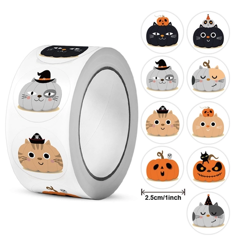 Autocollants Halloween Citrouille Fantôme Étiquettes Adhésives Rondes Pour Déco De Fête Emballage Cadeau Sceau D'enveloppe