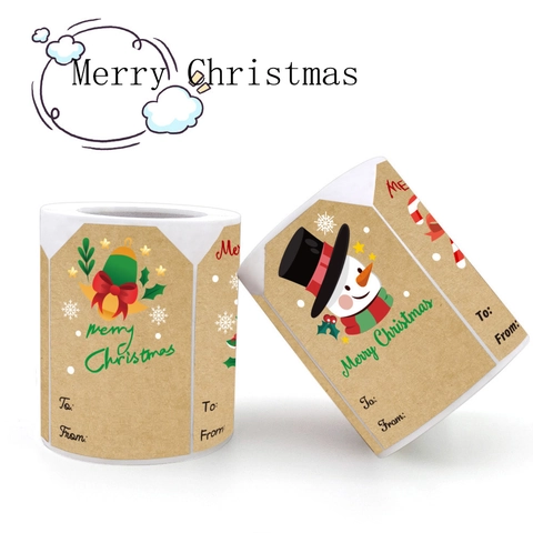 Weihnachtsgeschenk Aufkleber Kraftpapier Selbstklebend Merry Christmas To From Schreibbereich Feiertag Deko