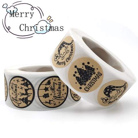 Autocollants De Noël Ronds Papier Kraft Étiquettes Adhésives De Scellage Pour Emballage Cadeau Enveloppe Cartes De Vœux
