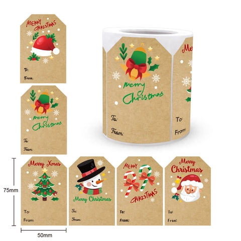 Weihnachtsgeschenk Aufkleber Kraftpapier Selbstklebend Merry Christmas To From Schreibbereich Feiertag Deko