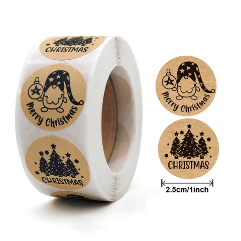 Autocollants De Noël Ronds Papier Kraft Étiquettes Adhésives De Scellage Pour Emballage Cadeau Enveloppe Cartes De Vœux