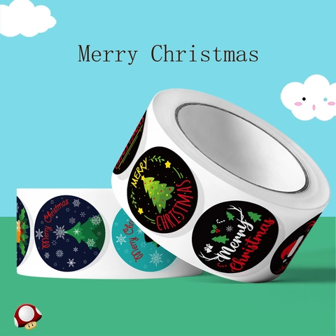 Autocollants De Noël Ronds Adhésifs Étiquettes Merry Christmas Pour Emballage Cadeau Décoration De Fête