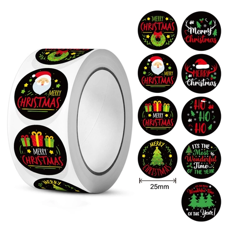 Autocollants De Noël Ronds Adhésifs Étiquettes Merry Christmas Pour Emballage Cadeau Décoration De Fête