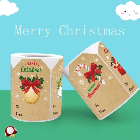 Christmas Gift Tags Stickers Roll Kraft Paper Self Adhesive Holiday Name Labels For Wrapping With To From Writing Space