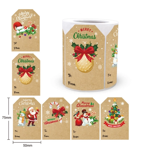 Christmas Gift Tags Stickers Roll Kraft Paper Self Adhesive Holiday Name Labels For Wrapping With To From Writing Space