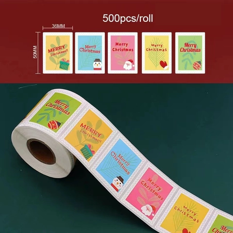 Christmas Stickers Stamp Style Cartoon Santa Snowman Reindeer Self Adhesive Paper Festive Decorative Gift Wrapping Seal