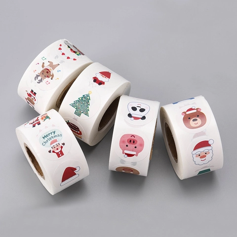 Autocollants De Noël Étiquettes Autocollantes Rondes De Dessin Animé Pour Emballage Cadeau Décoration De Fête