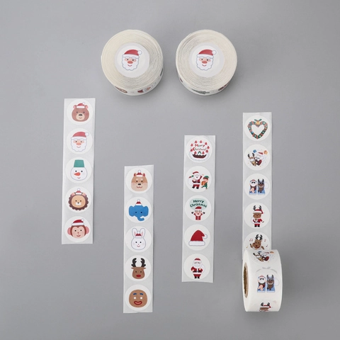 Autocollants De Noël Étiquettes Autocollantes Rondes De Dessin Animé Pour Emballage Cadeau Décoration De Fête