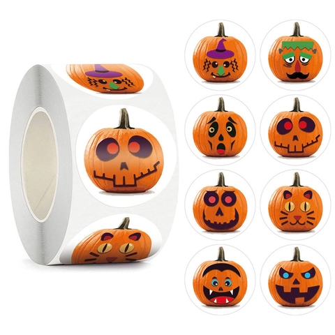 Autocollants De Citrouille Halloween Étiquettes Adhésives Décoratives Jack-O-Lantern Dessin Animé Pour Décoration De Fête