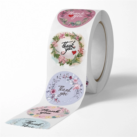 Autocollants Merci En Rouleau Ronds Floraux Aquarelle Étiquettes Auto Adhésives Pour Décoration De Mariage Emballage Cadeau Scellage