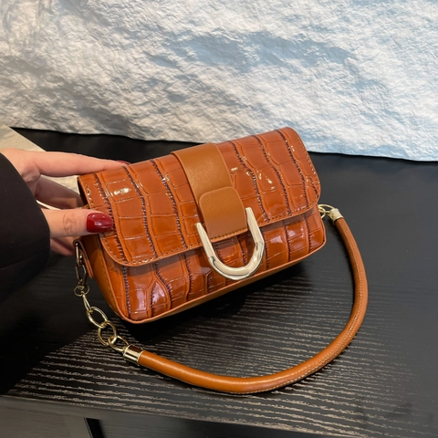 Glänzende Krokodilmuster PU Leder Achsel Umhängetasche Für Damen Vintage Metallschnalle Kleine Quadratische Handtasche Alltag