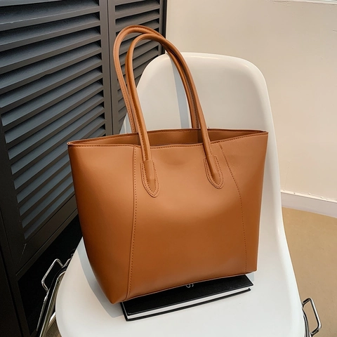 Women Large Capacity Tote Bag Minimalist PU Leather Shoulder Bag Casual Commuting Underarm Bag Solid Color Versatile Tote