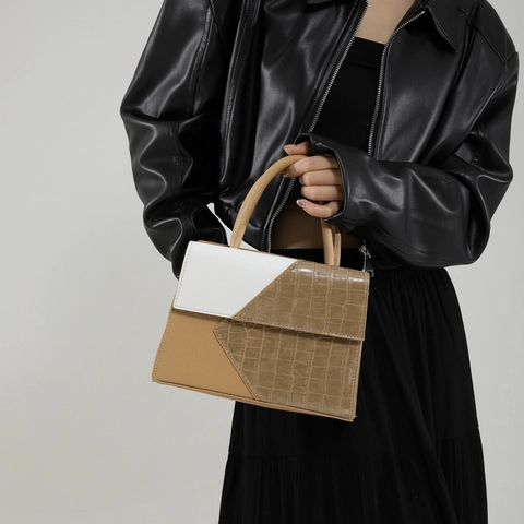 Bolso de Hombro para Mujer Cuero PU Patrón Coccodrilo Empalme Geométrico Bolso de Bandolera Color de Contraste Moda Retro