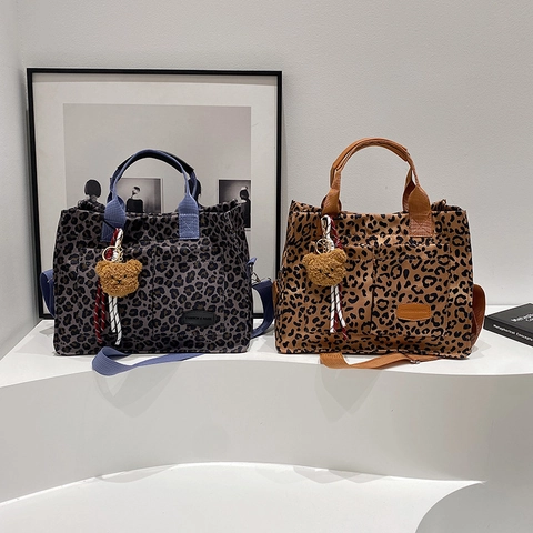 Leopardenmuster Canvas Shopper Tasche Viele Taschen Große Kapazität Damen Lässige Umhängetasche Handtasche Mode