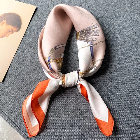 Luxury Mulberry Silk Square Scarf For Women Vintage Equestrian Chain Floral Print Hand Rolled Edge Elegant Neck Scarf