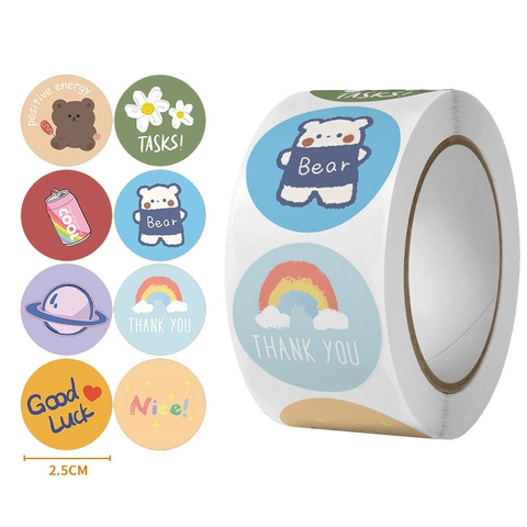 Round Cartoon Bear Rainbow Stickers Self Adhesive Sealing Labels For Scrapbooking Gift Wrapping Kawaii Ins Style