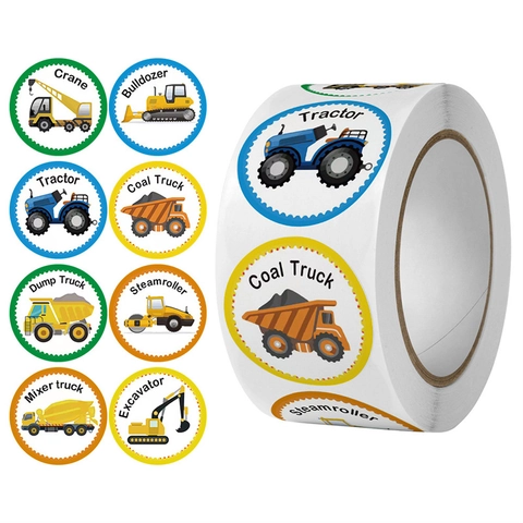 Autocollants Ronds de Véhicules de Chantier pour Enfants Enseignants Étiquettes de Récompense Autocollants pour Scrapbooking Scellage