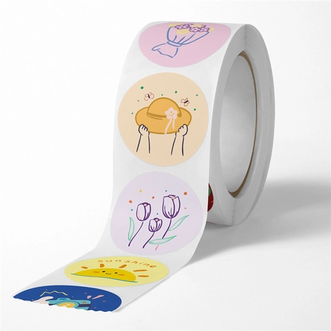 Autocollants De Dessins Animés Ronds Papier Adhésif Cuivré Étiquettes Décoratives Scrapbooking Bricolage Illustration Mignonne