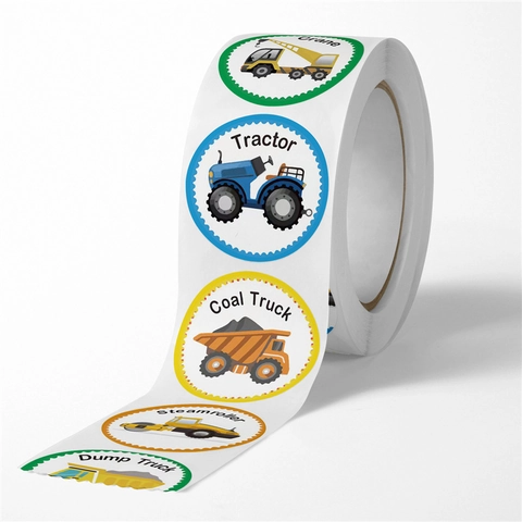 Autocollants Ronds de Véhicules de Chantier pour Enfants Enseignants Étiquettes de Récompense Autocollants pour Scrapbooking Scellage