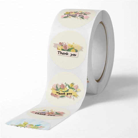 Rotolo di Adesivi Rotondi Grazie con Fiori per Scatole Regalo Matrimonio Festa Etichette Sigillanti Adesivi Decorativi per Cancelleria