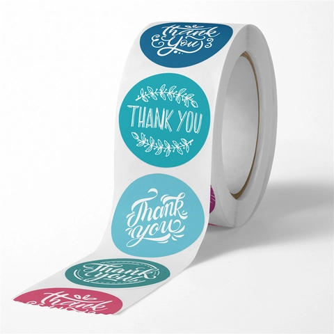 Rotolo di Adesivi Thank You Floreali per Confezioni Regalo Matrimonio Etichette Sigillanti Multicolore Rotondi Autoadesivi