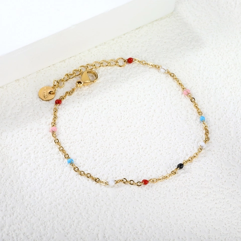 Bracciale In Acciaio Inossidabile Con Perle Smaltate Colorate Catena Sottile Regolabile Gioielli Moda Mare Per Donna