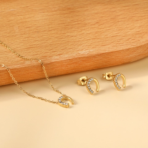 Hufeisen Halskette Und Ohrringe Edelstahl Mit Strass Elegantes Minimalistisches Schmuckstück Für Frauen