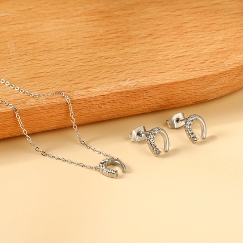 Hufeisen Halskette Und Ohrringe Edelstahl Mit Strass Elegantes Minimalistisches Schmuckstück Für Frauen