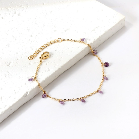Minimalist Stainless Steel Bracelet For Women 18K Gold Plated Zirconia Teardrop Geometric Adjustable Fine Chain Jewelry Gift