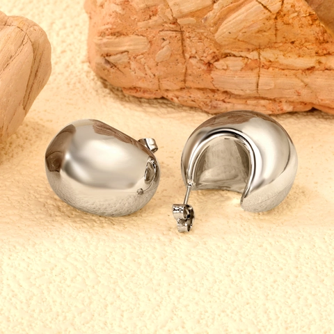 Chunky Stud Earrings Stainless Steel 18K Gold Plated High Polish Minimalist Teardrop Geometric Style For Women