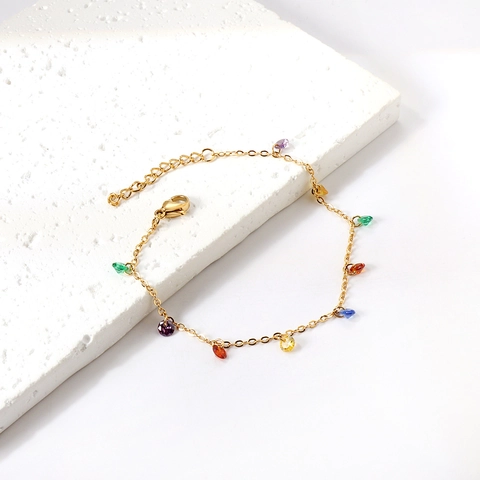 Bracciale In Acciaio Inossidabile Zircone Colorato Placcato Oro Catena Regolabile Gioielli Di Moda Per Donne Antiallergico