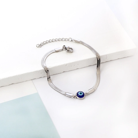 Evil Eye Schlangenarmband Edelstahl Vergoldet Verstellbar Flaches Metall Minimalistischer Schmuck Für Damen