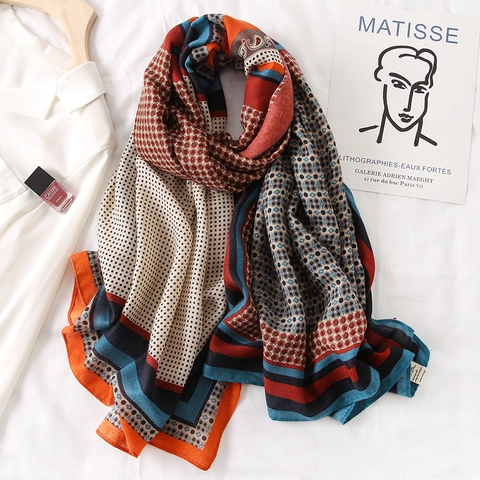 Sciarpa Scialle Cotone Lino Grande Motivo Geometrico Protezione Solare Leggero Accessorio Di Moda Versatile Per Donna