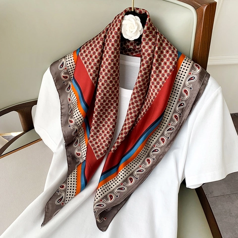Square Scarf Faux Satin Polyester Paisley Polka Dot Print Decorative Neck Head Hair Bag Scarf For Women Retro Style