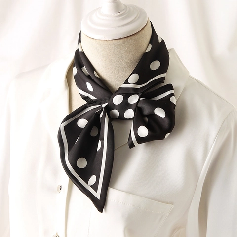Polka Dot Skinny Satin Like Scarf Narrow Neck Ribbon Retro French Style Satin Headband Hair Tie For Women