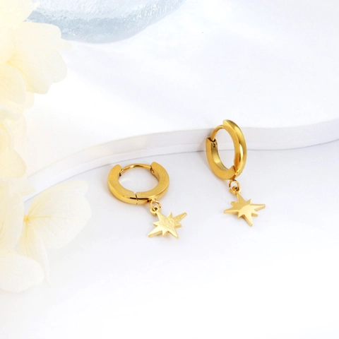 Nordstern Hoop Ohrringe Edelstahl Achtzackiger Stern Geometrischer Minimalistischer Schmuck Für Damen Herren