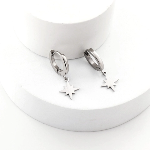 Nordstern Hoop Ohrringe Edelstahl Achtzackiger Stern Geometrischer Minimalistischer Schmuck Für Damen Herren
