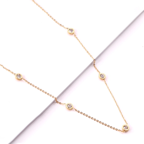 Station Necklace Stainless Steel Colorful Clear Zircon Bezel Minimalist French Style Jewelry Women