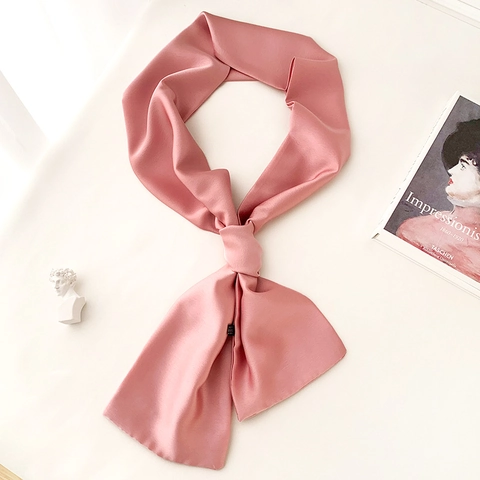 Pañuelo Skinny de Satén de Color Sólido Elegante para Mujer Bufanda de Cuello Larga y Estrecha Diadema Decoración de Bolsos