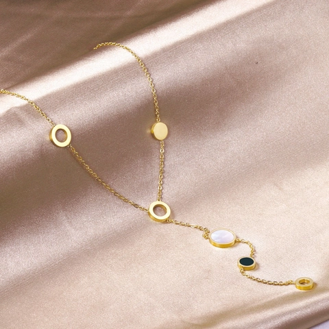 Stainless Steel Y-Shaped Necklace With Geometric Circle Shell Pendants Minimalist Fashion Jewelry For Women