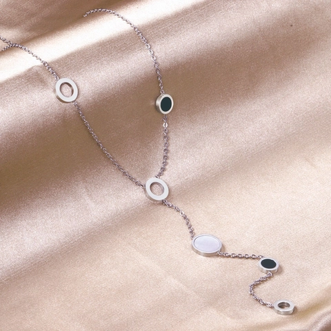 Stainless Steel Y-Shaped Necklace With Geometric Circle Shell Pendants Minimalist Fashion Jewelry For Women