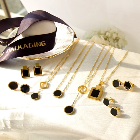 Collana E Orecchini In Acciaio Inossidabile Geometrico Quadrato Tondo Conchiglia Smalto Gioielli Eleganti Per Donne