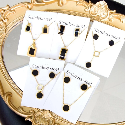 Collana E Orecchini In Acciaio Inossidabile Geometrico Quadrato Tondo Conchiglia Smalto Gioielli Eleganti Per Donne