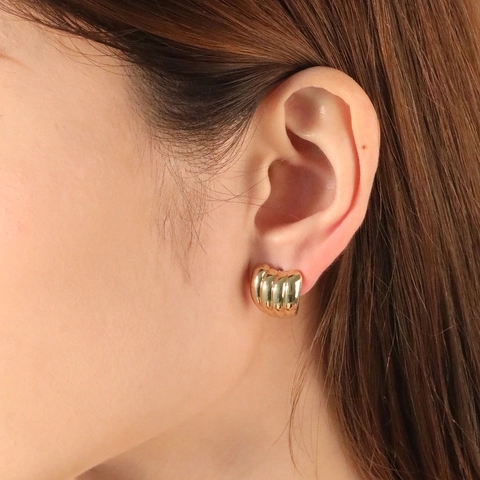 Chunky Ribbed Stud Earrings 18K Gold Plated Stainless Steel Geometric Textured Elegant Jewelry For Women
