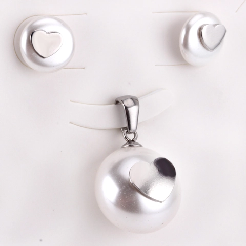 Stainless Steel Necklace And Stud Earrings Faux Artificial Pearl Heart Flower Pendant Elegant Sweet Jewelry For Women Girls