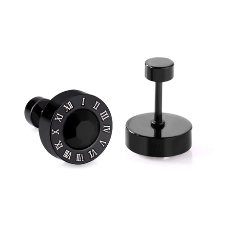 Orecchini A Lobo Acciaio Inossidabile Tondi Numeri Romani Zircone Stile Punk Chiusura A Vite Gioielli Unisex