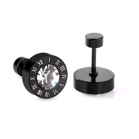 Orecchini A Lobo Acciaio Inossidabile Tondi Numeri Romani Zircone Stile Punk Chiusura A Vite Gioielli Unisex