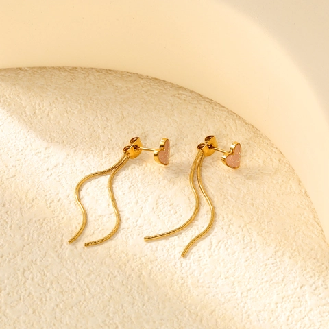 Herzförmige Quasten Ohrstecker Edelstahl Rosa Emaille Glitzer Lange Schlangenkette Hängende Schmuck Für Damen